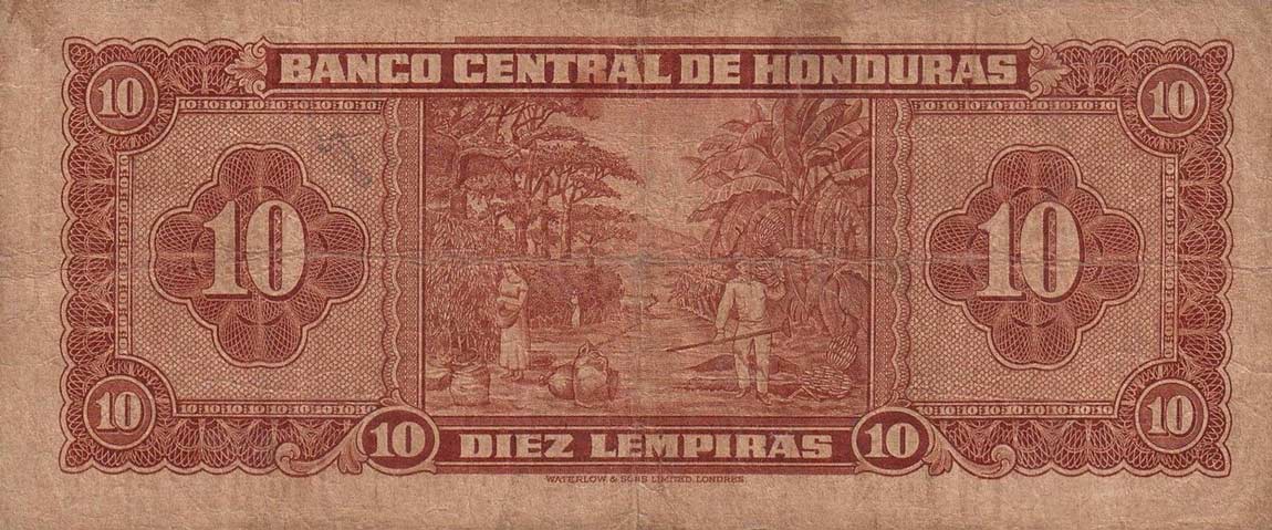 Back of Honduras p47a: 10 Lempiras from 1951