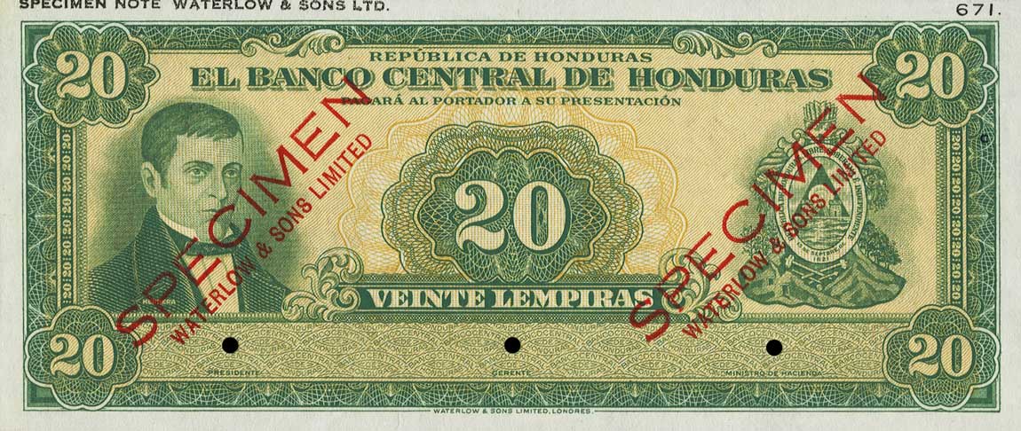 Front of Honduras p48ct: 20 Lempiras from 1951