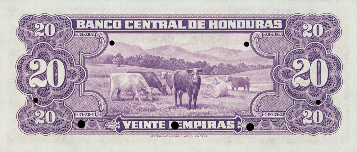 Back of Honduras p48s: 20 Lempiras from 1951