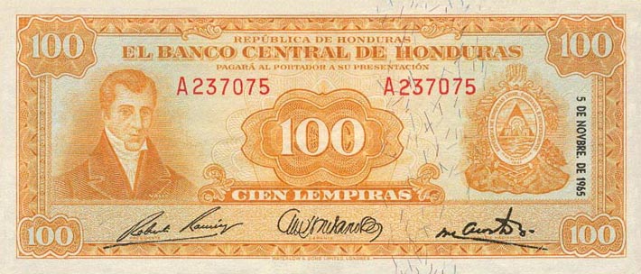 Front of Honduras p49b: 100 Lempiras from 1964