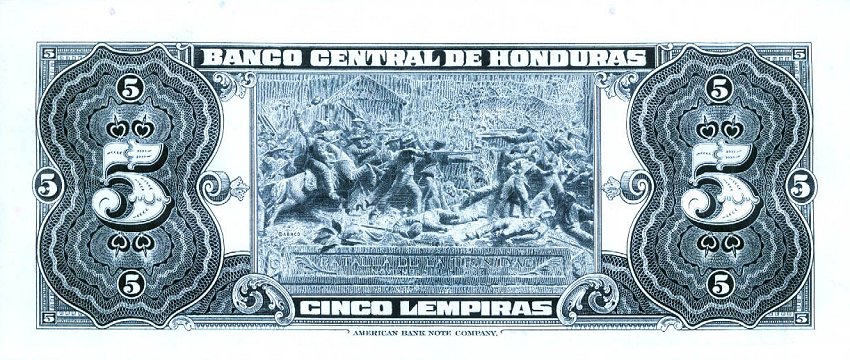 Back of Honduras p51a: 5 Lempiras from 1953