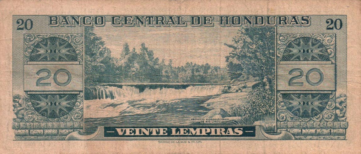 Back of Honduras p53a: 20 Lempiras from 1954