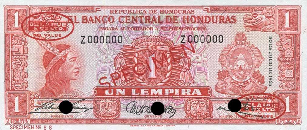 Front of Honduras p54As: 1 Lempira from 1961