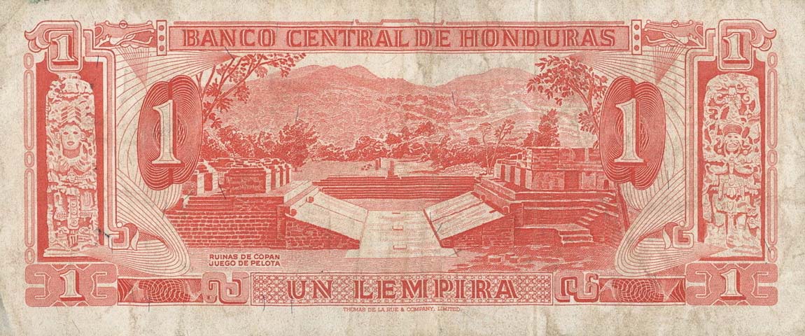 Back of Honduras p55a: 1 Lempira from 1968