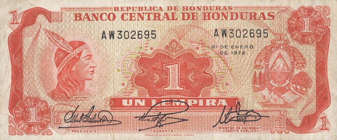 Front of Honduras p55a: 1 Lempira from 1968