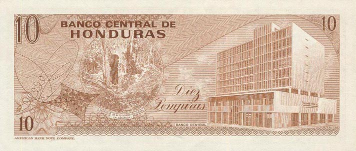 Back of Honduras p57a: 10 Lempiras from 1970
