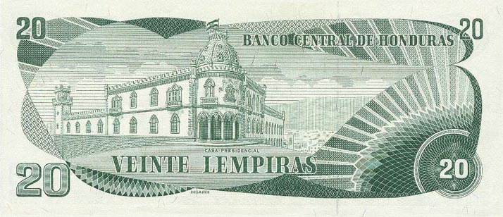 Back of Honduras p60a: 20 Lempiras from 1973