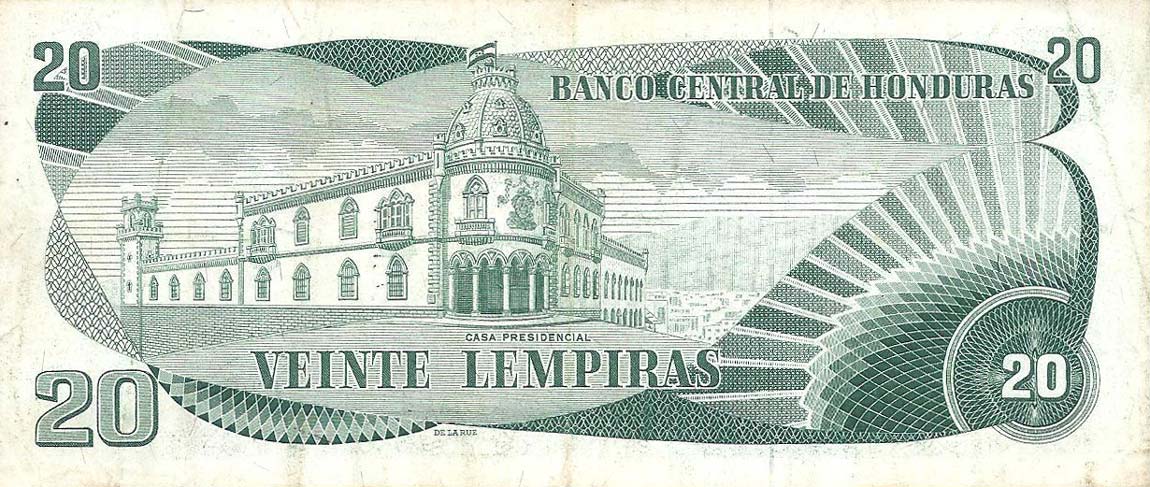 Back of Honduras p60f: 20 Lempiras from 1975