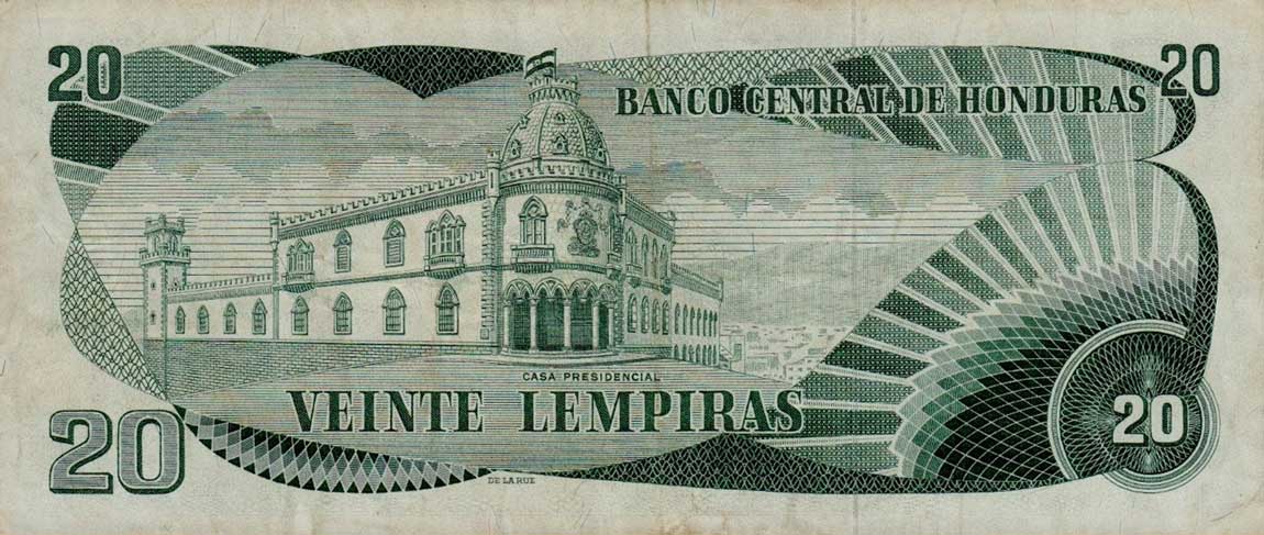 Back of Honduras p60h: 20 Lempiras from 1976