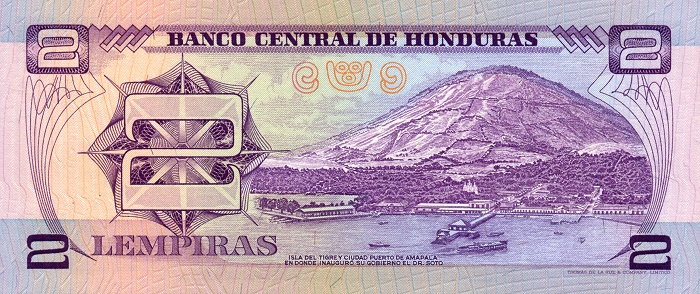 Back of Honduras p61: 2 Lempiras from 1976