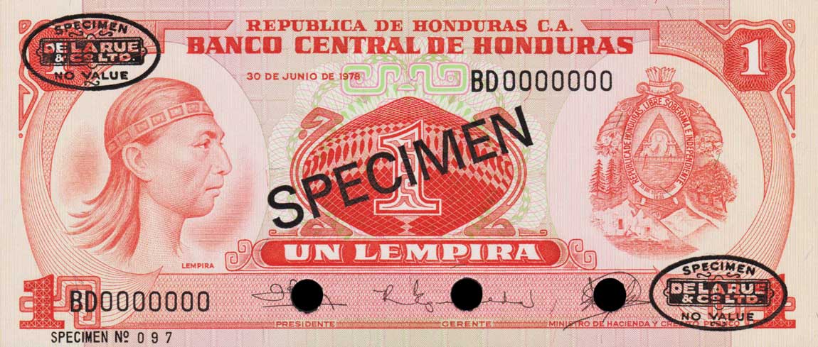 Front of Honduras p62s: 1 Lempira from 1978