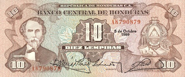 Front of Honduras p64b: 10 Lempiras from 1982