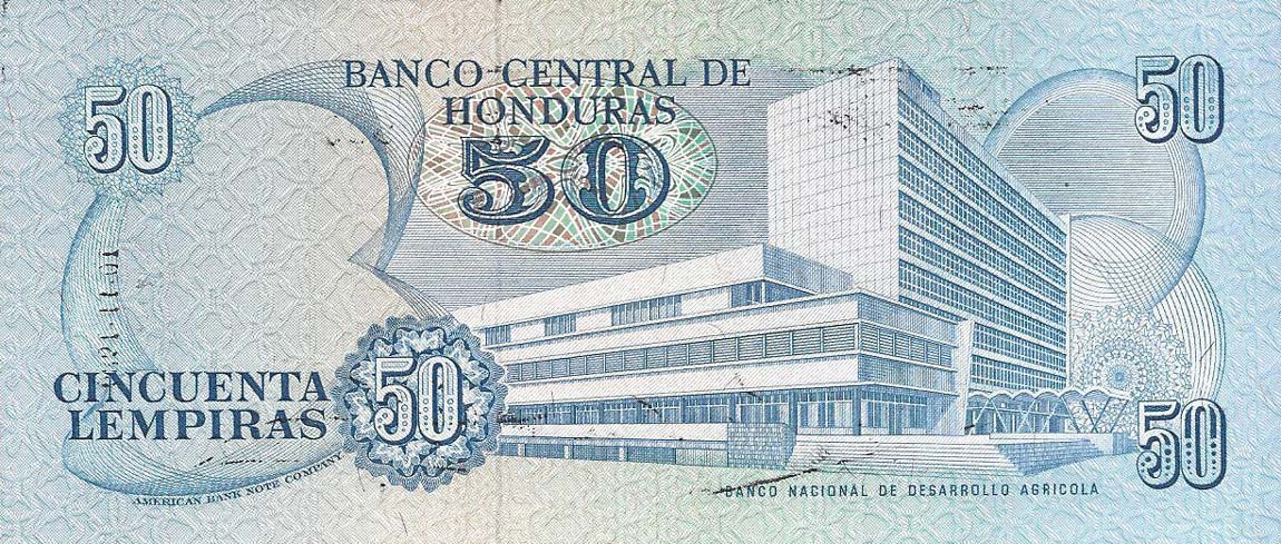 Back of Honduras p66b: 50 Lempiras from 1984