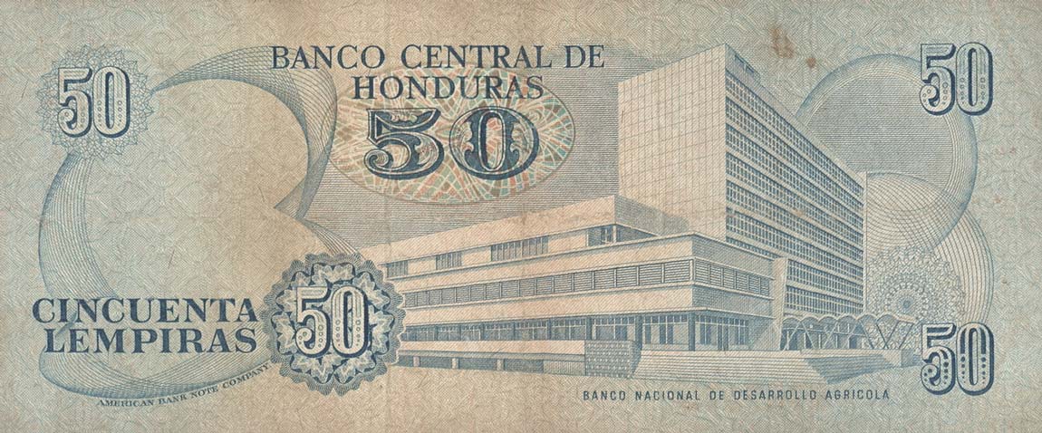 Back of Honduras p66d: 50 Lempiras from 1993