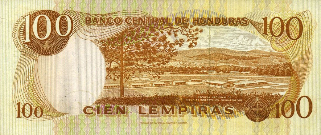 Back of Honduras p67d: 100 Lempiras from 1977