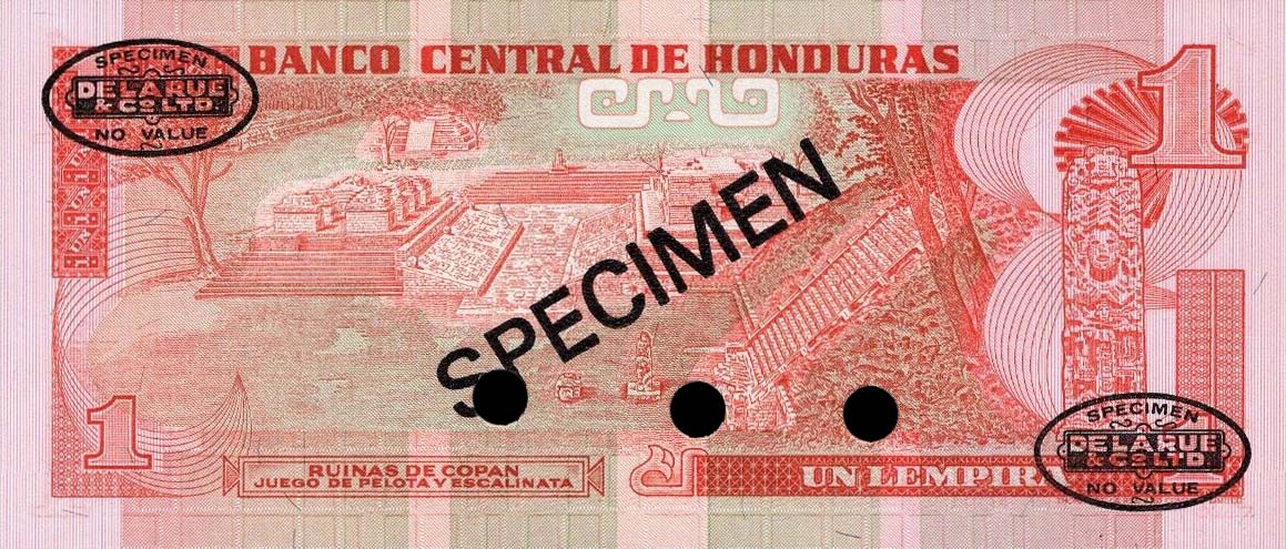 Back of Honduras p68s: 1 Lempira from 1980