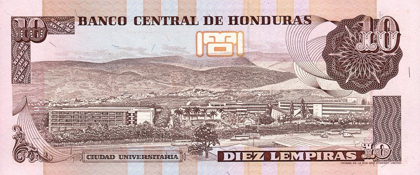 Back of Honduras p70a: 10 Lempiras from 1989