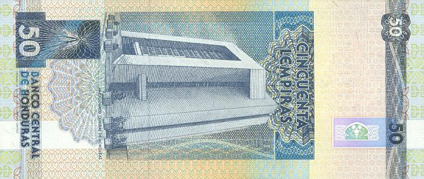 Back of Honduras p74a: 50 Lempiras from 1993