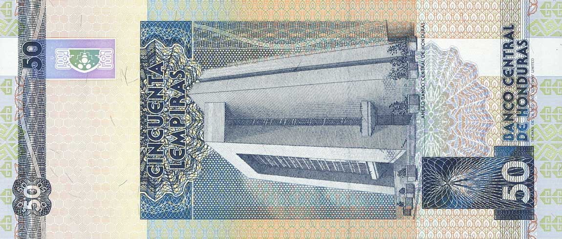 Back of Honduras p74d: 50 Lempiras from 1993