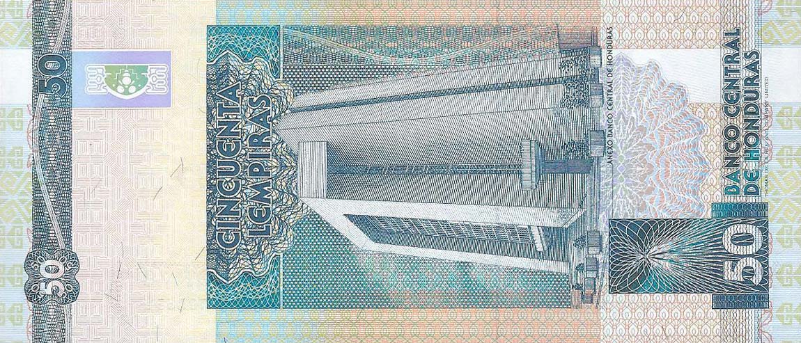 Back of Honduras p74e: 50 Lempiras from 1997