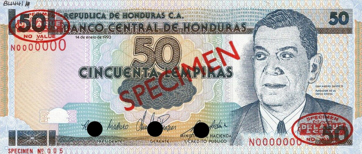 Front of Honduras p74s: 50 Lempiras from 1994