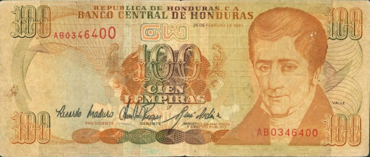 Front of Honduras p75b: 100 Lempiras from 1993