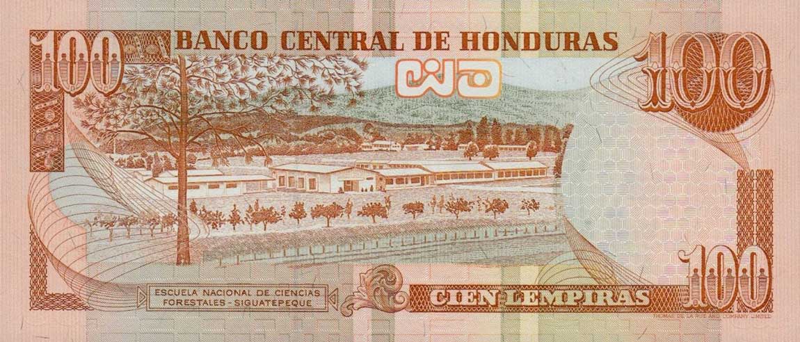 Back of Honduras p75c: 100 Lempiras from 1994