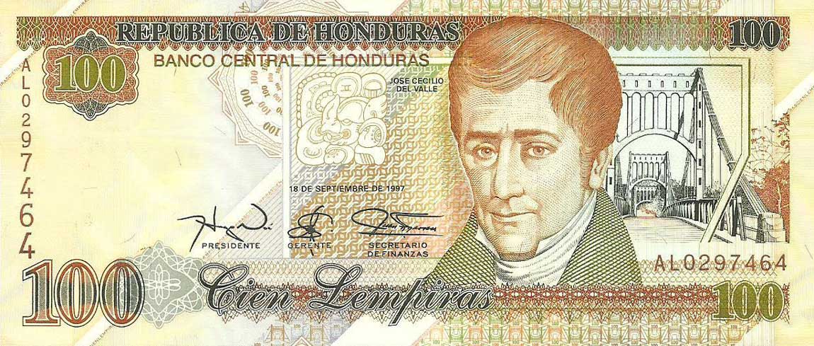 Front of Honduras p77b: 100 Lempiras from 1997