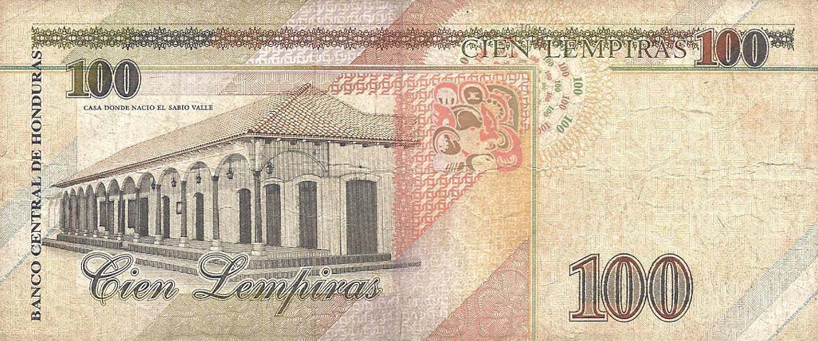 Back of Honduras p77c: 100 Lempiras from 1997