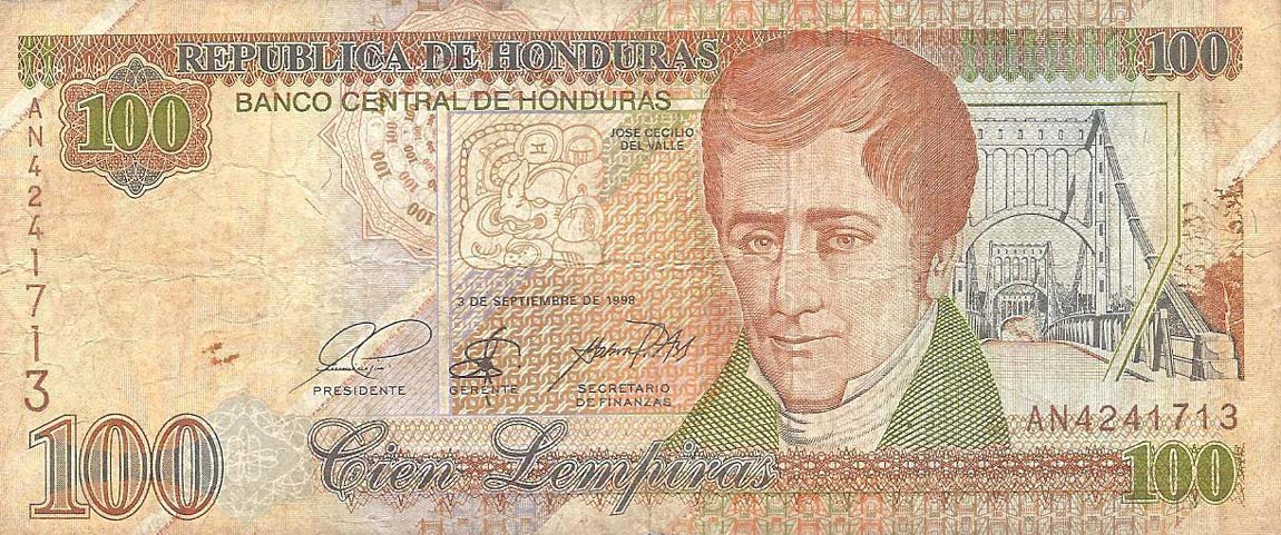 Front of Honduras p77c: 100 Lempiras from 1997