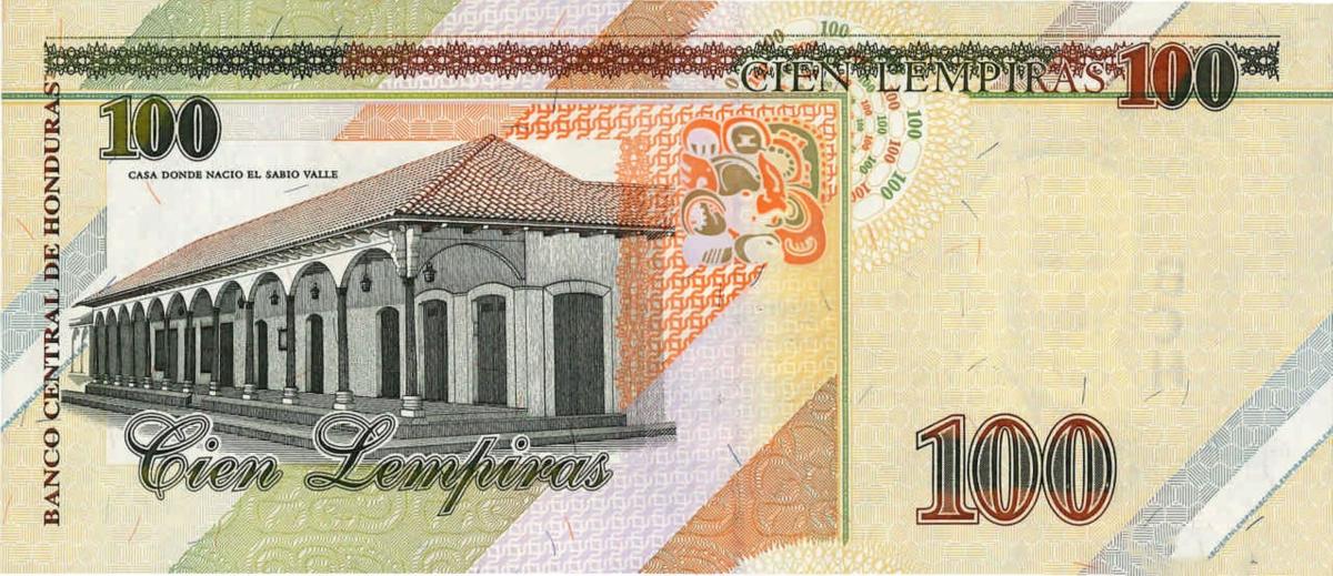 Back of Honduras p77e: 100 Lempiras from 2001