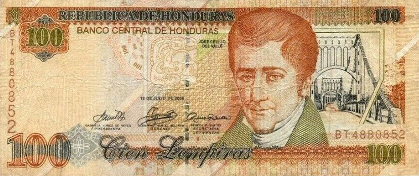 Front of Honduras p77i: 100 Lempiras from 2008