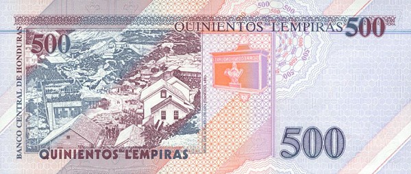 Back of Honduras p78a: 500 Lempiras from 1995