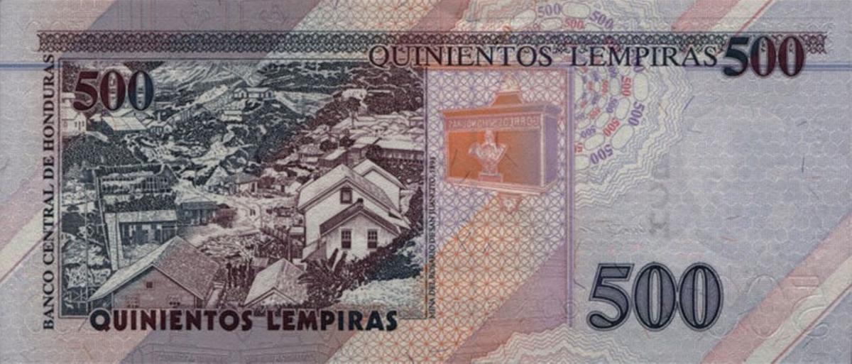 Back of Honduras p78c: 500 Lempiras from 2000