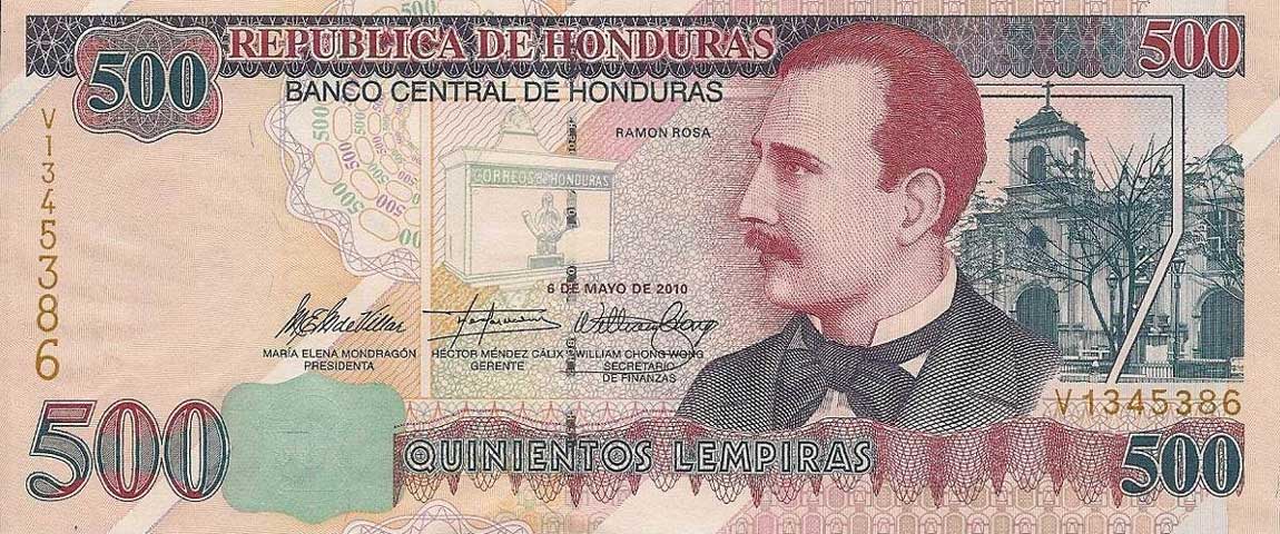 Front of Honduras p78h: 500 Lempiras from 2010