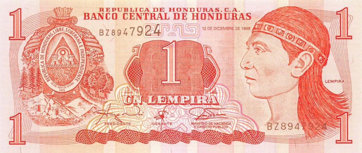 Front of Honduras p79a: 1 Lempira from 1996