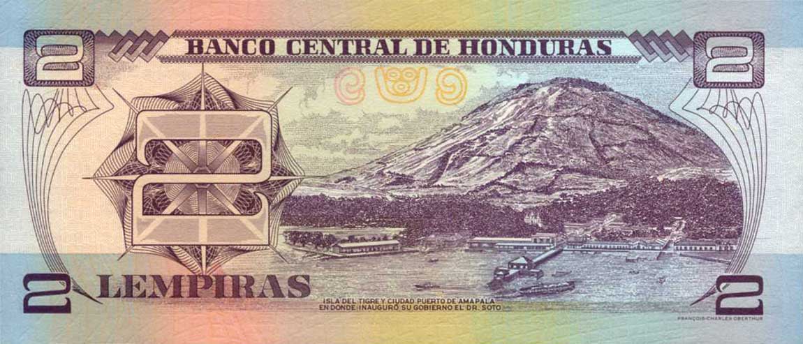 Back of Honduras p80Ab: 2 Lempiras from 2000