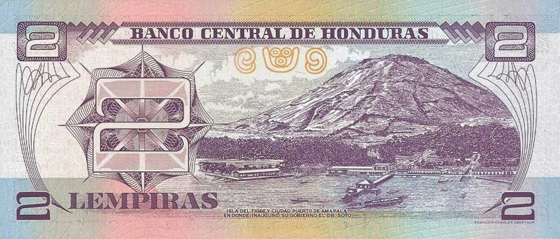 Back of Honduras p80Ad: 2 Lempiras from 2003