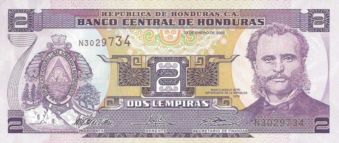 Front of Honduras p80Ad: 2 Lempiras from 2003