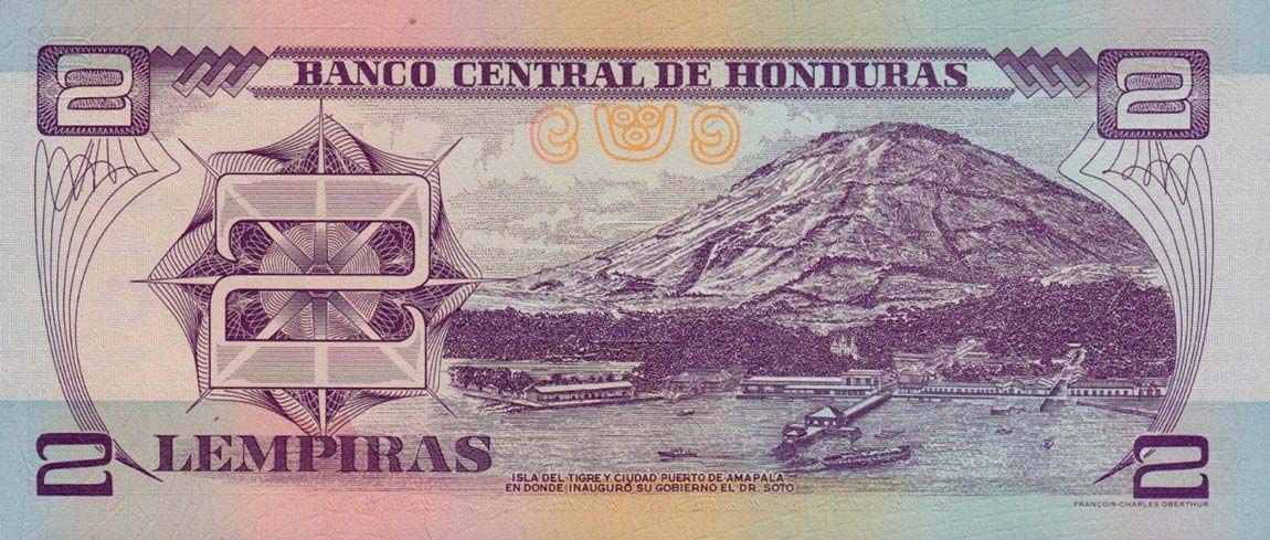 Back of Honduras p80Ae: 2 Lempiras from 2004