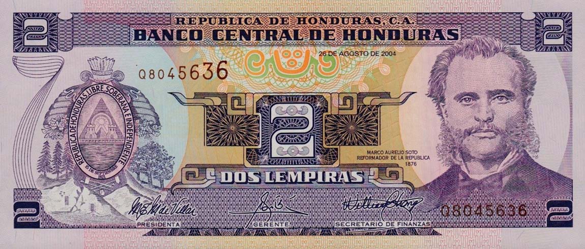 Front of Honduras p80Ae: 2 Lempiras from 2004