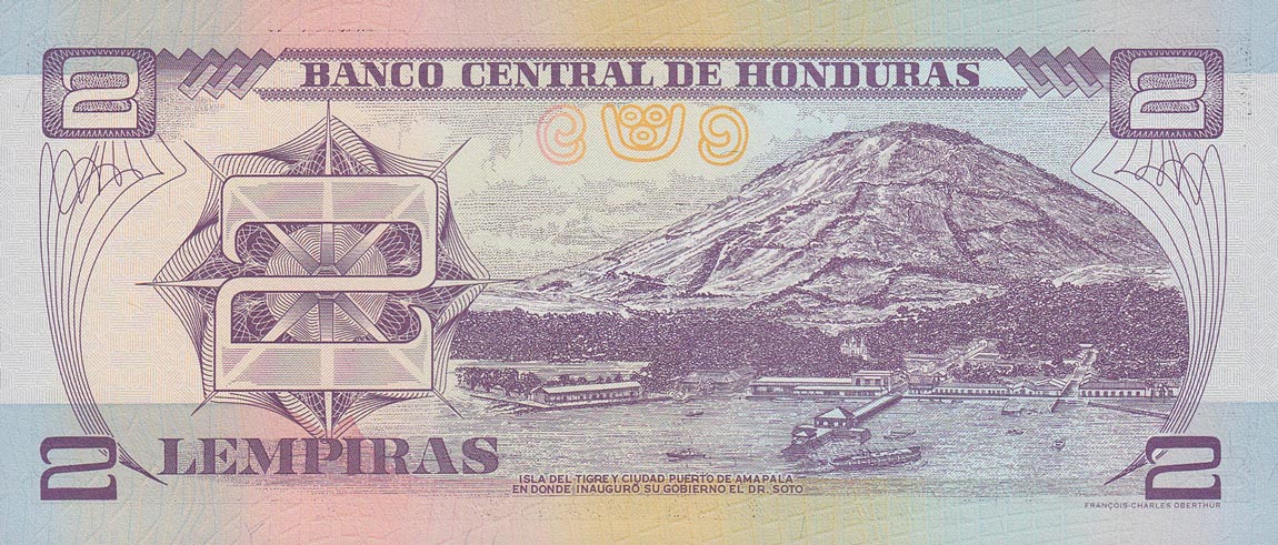 Back of Honduras p80Af: 2 Lempiras from 2006