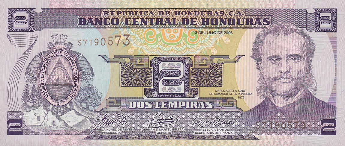 Front of Honduras p80Af: 2 Lempiras from 2006