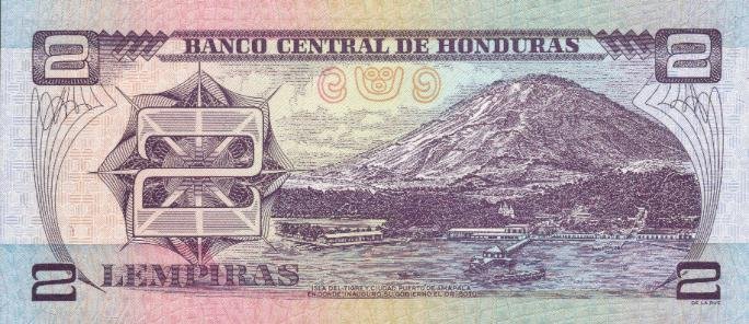 Back of Honduras p80: 2 Lempiras from 1997