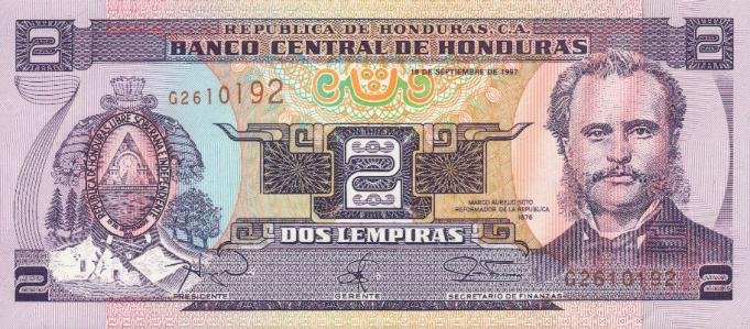 Front of Honduras p80: 2 Lempiras from 1997