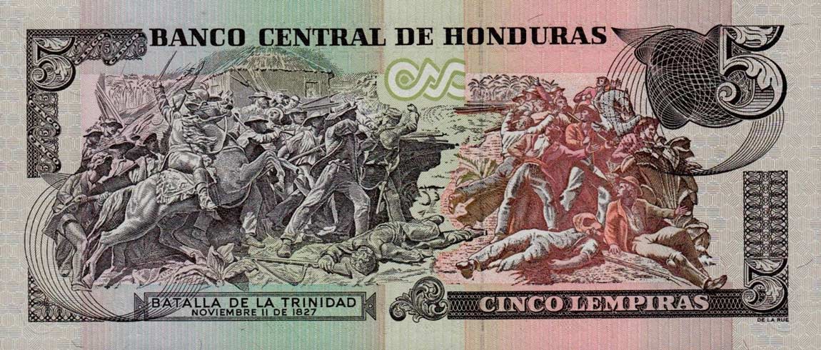 Back of Honduras p81b: 5 Lempiras from 1997