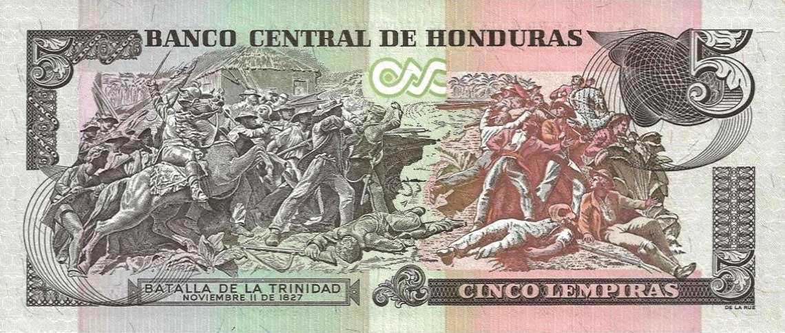 Back of Honduras p81c: 5 Lempiras from 1998