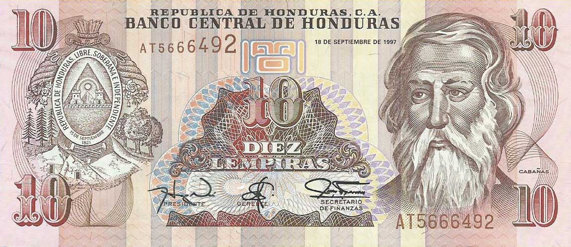 Front of Honduras p82b: 10 Lempiras from 1997