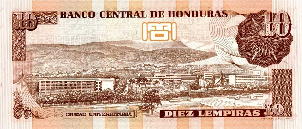 Back of Honduras p82d: 10 Lempiras from 2000