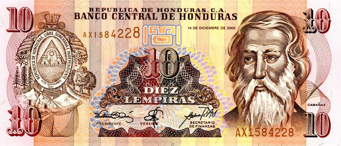 Front of Honduras p82d: 10 Lempiras from 2000